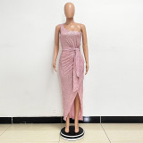 Women's One-Shoulder Lace-Up Sequined Evening Dress