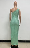 Women's One-Shoulder Lace-Up Sequined Evening Dress