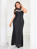 Plus Size Women Round Neck Sleeveless Elegant Formal Party Evening Dress