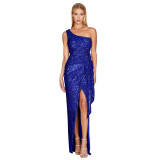 Women's One-Shoulder Lace-Up Sequined Evening Dress