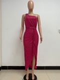 Women's One-Shoulder Lace-Up Sequined Evening Dress