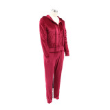 Women's Fashion Zipper Solid Color Women's Two Piece Pants Set