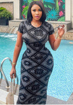 Women Summer Vintage Printed Round Neck Short Sleeve Midi Dress Women Summer Vintage Printed Round Neck Short Sleeve Midi Dress