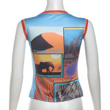 Summer Fashion Street Trend Sleeveless Printing Slim Sleeveless Vest Top