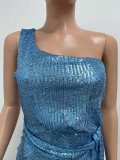 Women's One-Shoulder Lace-Up Sequined Evening Dress