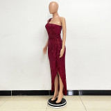 Women's One-Shoulder Lace-Up Sequined Evening Dress