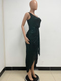 Women's One-Shoulder Lace-Up Sequined Evening Dress