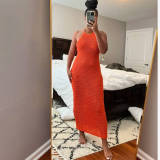 Women Halter Neck Backless Sleeveless Beach Bohemian Hollow Dress