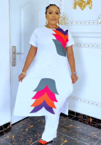 Women Printed Slit Round Neck Long Top And Pant Two-piece Set