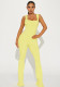 Women Summer Casual Square Neck Backless Bell Bottom Jumpsuit
