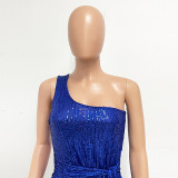 Women's One-Shoulder Lace-Up Sequined Evening Dress