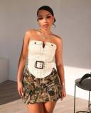 Camo Cargo Skirt Stretch Pocket Camouflage Mini Skirt