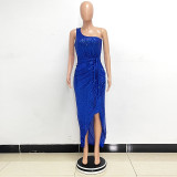 Women's One-Shoulder Lace-Up Sequined Evening Dress