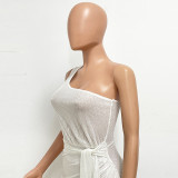 Women's One-Shoulder Lace-Up Sequined Evening Dress