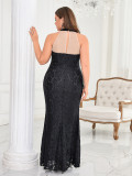 Plus Size Women Round Neck Sleeveless Elegant Formal Party Evening Dress