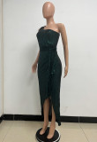 Women's One-Shoulder Lace-Up Sequined Evening Dress