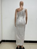 Women's One-Shoulder Lace-Up Sequined Evening Dress