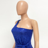 Women's One-Shoulder Lace-Up Sequined Evening Dress