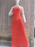 Women Halter Neck Backless Sleeveless Beach Bohemian Hollow Dress