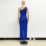 Women's One-Shoulder Lace-Up Sequined Evening Dress