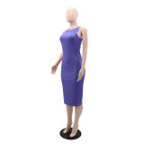 Women's Tight Fitting Dress Round Neck Sleeveless Midi Sexy Slim Bodycon Dress