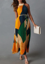 Women Backless Lace-Up Printed Accordion Dress Women Backless Lace-Up Printed Accordion Dress