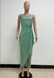Women's One-Shoulder Lace-Up Sequined Evening Dress