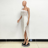 Women's One-Shoulder Lace-Up Sequined Evening Dress