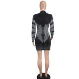 Sexy And Trendy Beaded Long-Sleeved See-Through Slim-Fitting Nightclub Dress