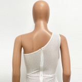 Women's One-Shoulder Lace-Up Sequined Evening Dress