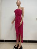 Women's One-Shoulder Lace-Up Sequined Evening Dress