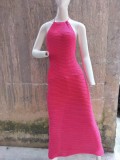 Women Halter Neck Backless Sleeveless Beach Bohemian Hollow Dress
