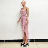 Women's One-Shoulder Lace-Up Sequined Evening Dress