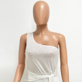 Women's One-Shoulder Lace-Up Sequined Evening Dress