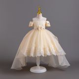 Girls wedding dress lace tail princess dress