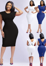 Women's Sleeveless Square Neck Zipper Slit Office Dress