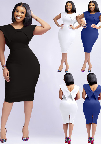 Women's Sleeveless Square Neck Zipper Slit Office Dress