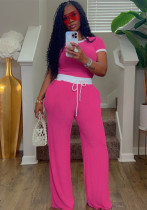 Women's Casual Street Contrast Color Round Neck Short Sleeve Two Piece Pants Set