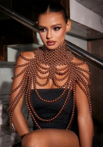 Jewelry Braided Fashionable Pearl Shoulder Chain Multi-Layered Tassel Choker Body Chain