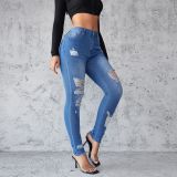 Ripped Denim Trousers Spring And Summer Style Slim Fit Trousers
