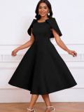 Women Short Sleeve Cape Dress