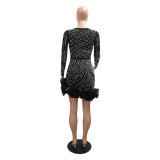 Women Beaded Long Sleeve Square Neck Dress