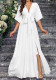 Elegant White V-Neck Slit Half-Sleeve Bow Tie Spring And Summer Women's Dress