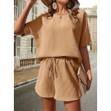 Women's Trendy Bat Short Sleeve Shirt Fashion Shorts Two Piece Set