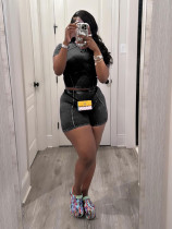 Women Fashion Ribbed Washed faded two-piece shorts set