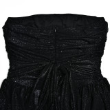 Women Strapless Off-Shoulder Mesh Patchwork Dress
