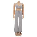 Women Bow Suspender Top and Pant French Summer Two-piece Set