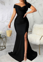 Summer Plus Size Women's Sexy Solid Color V-Neck Slit Nightclub Long Dress Summer Plus Size Women's Sexy Solid Color V-Neck Slit Nightclub Long Dress