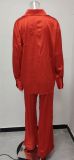 Solid Color Satin Long Sleeve Casual Two Piece Pants Set Trendy Lounge Wear