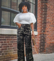 Women Pocket Cargo trousers Camouflage Straight Washed Denim Pants